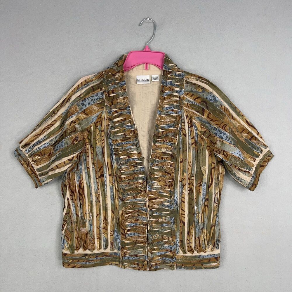 Chicos Jacket Womens Size 1 Medium Textured Boho Travel Earthy Resort Office